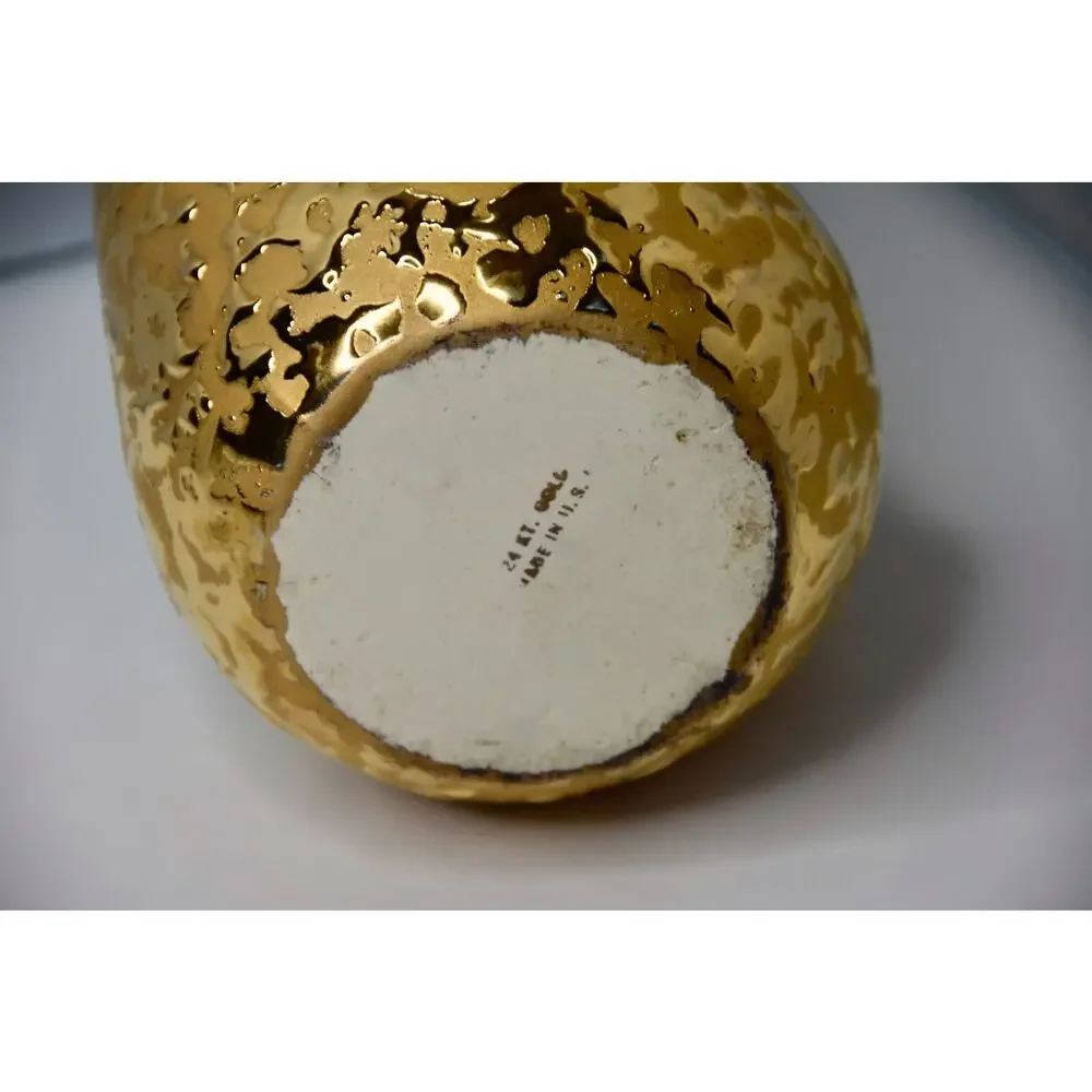 MCM Art Deco Encrusted Weeping 24k Gold Plated Ceramic Urn Vase